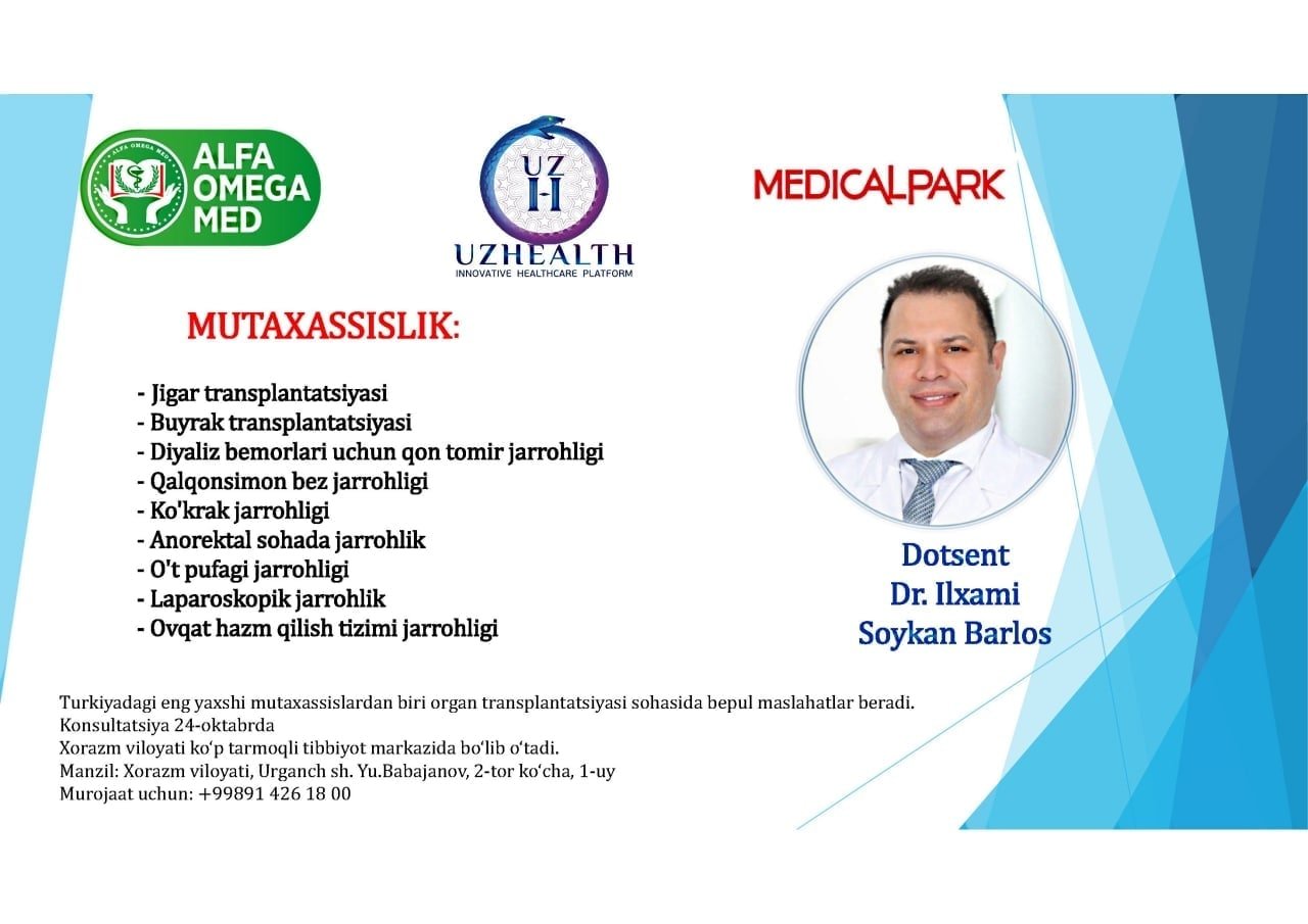 Turkiyadagi eng mashhur mutahassis Dr.Ilxami Soykan Barlos tomonidan tibbiy ko'rik.
